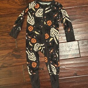 Bunny Knots Bamboo Halloween Skeleton and Pumpkin Kids Convertible Footie Pajama